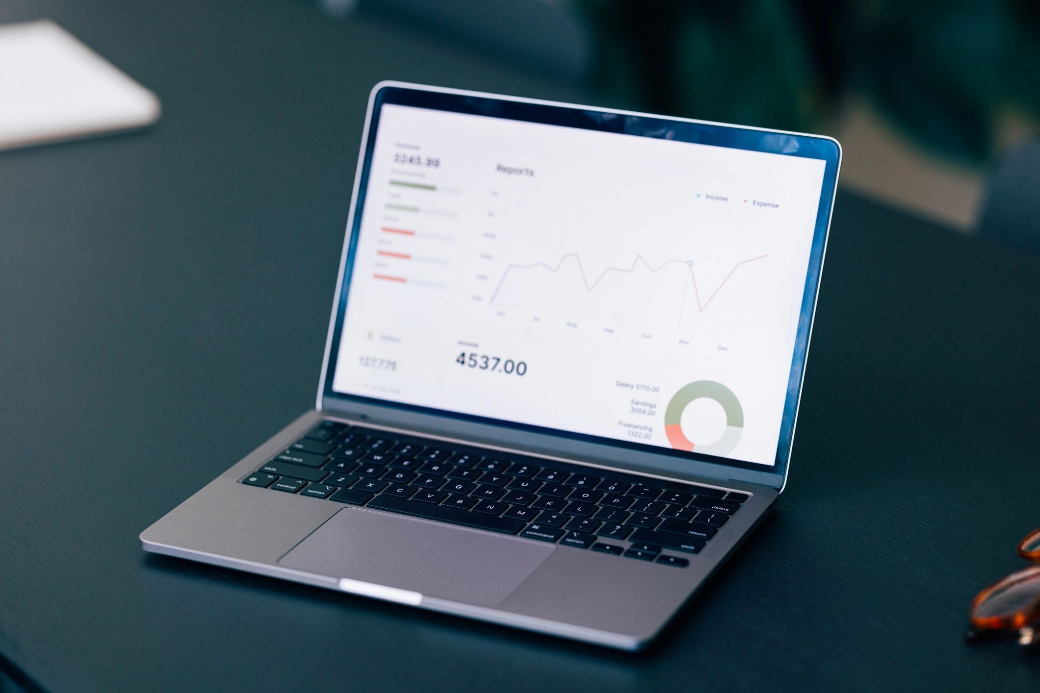 Laptop displaying analytics dashboards for content performance